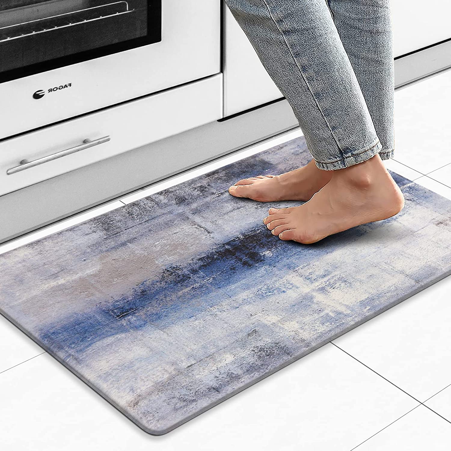 Farmhouse Cushioned Kitchen Rug Washable, Non Slip Padded Mats for