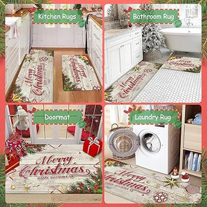 Anti Fatigue Non-Slip Christmas Memory Foam Thick Cushioned Waterproof Wipeable Kitchen Mat Set of 2, 17"×28" and 17"×47"