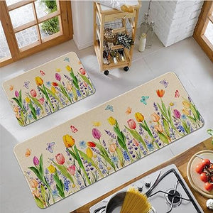 Funny Cactus Kitchen Rugs and Mats Set of 2, Non-Slip Washable Kitchen Sink Mats Holiday Kitchen Decor Doormat+Runner Rug