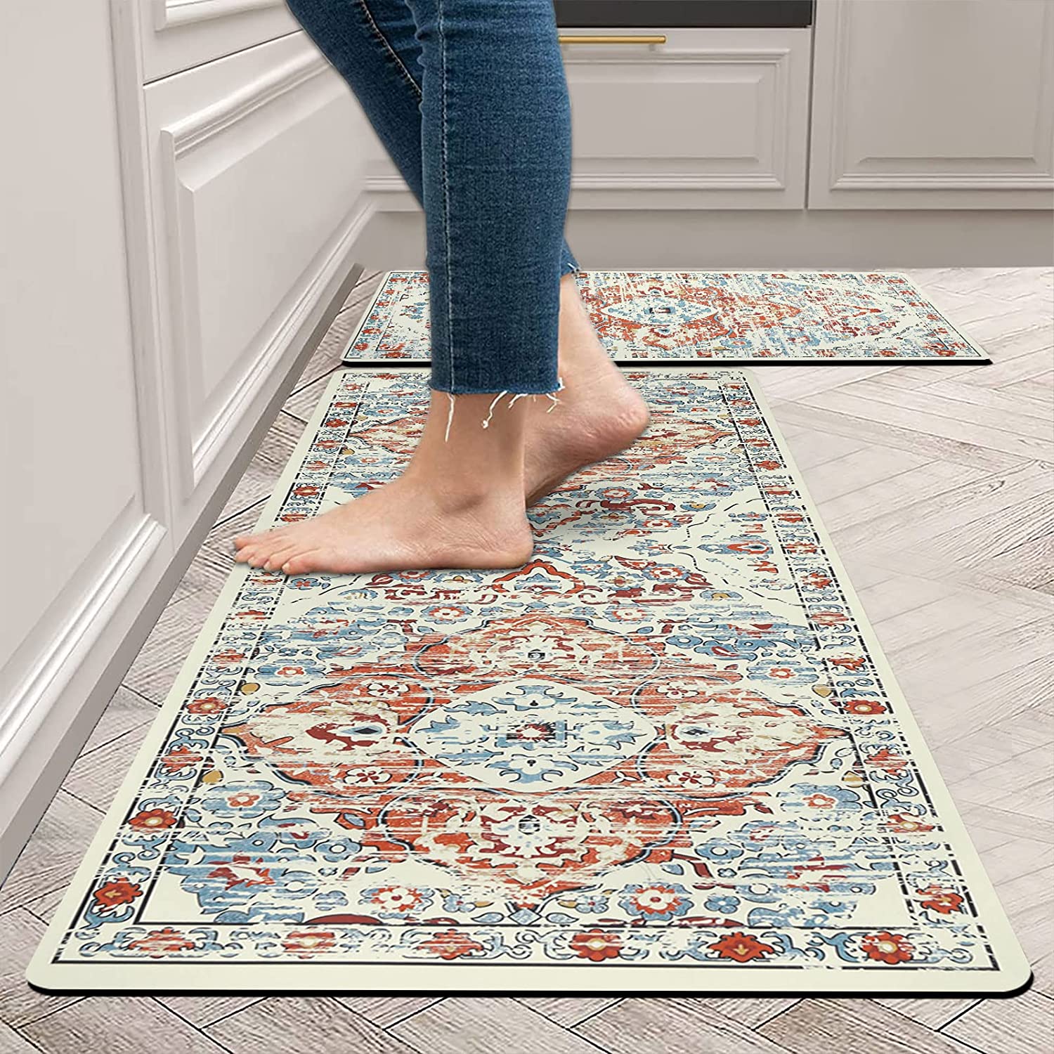 MIGAGA Kitchen Rug,Magical Dark Forest with Mystical Sun Light  Firefly,Non-Slip Kitchen Mat Rubber Backing Doormat Runner Rug Set for  Entryway and Bedroom Hallway Laundry Room Rugs