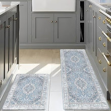 Anti Fatigue 2 Pieces Blue Kitchen Rugs Non Slip Waterproof Kitchen Floor Mats Cushioned Boho Kitchen Runner Rug Comfort Memory Foam Kitchen Mats for Floor,Front of Sink,Laundry Room