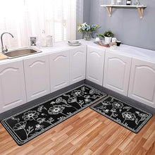 Set of 2 Cushioned Black Non-Slip Waterproof Kitchen Rugs, 17x29 and 17x47 Inch