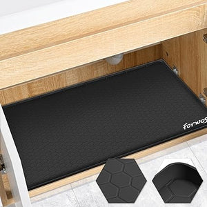 28" x 22" Silicone Mats for Kitchen Waterproof, Under Sink Cabinet Organizers and Storage, Sink and Cabinet Protector, Under Sink Tray for Bathroom (Black)