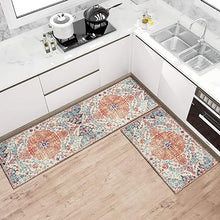 2 Piece Washable Non-Slip Black Boho Kitchen Mats