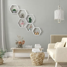 Hexagonal Floating Shelves Wall Mounted Set of 3 Wood Farmhouse Storage Honeycomb Wall Shelf for Bathroom, Kitchen, Bedroom, Living Room, Office,Driftwood Finish