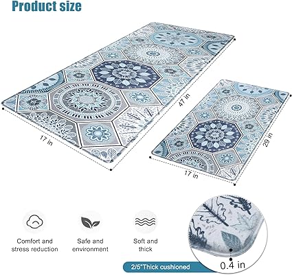 safarsa Kitchen Mats for Floor Set of 2 Pieces Kitchen Rugs and