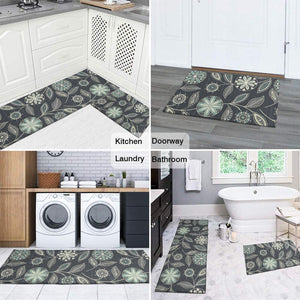 2 Pieces Natural Rubber Boho Kitchen Mats (17" Wx30 L+17" W x 47" L Palm Tree Leaves)