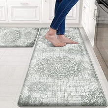 Anti Fatigue Kitchen Mats for Floor 2 Piece, Cushioned Comfort Kitchen Rugs Distressed Kitchen Sink Mats Waterproof Standing Mat for Kitchen, 17.3" x 47"+ 17.3" x 30"