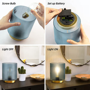 Battery Operated Lamp with Timer, Glass Cordless Lamp