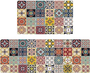 Anti Fatigue Kitchen Rugs 2 Pieces Non Slip Waterproof Kitchen Mats for Floor, Rustic Wooden Comfort Standing Mats for Kitchen, Office, Sink, Laundry