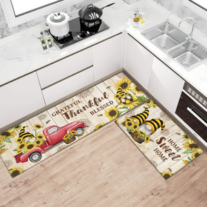 Sets of 2 Cute Gnome Yellow Washable Non-Slip Kitchen Rug Mat