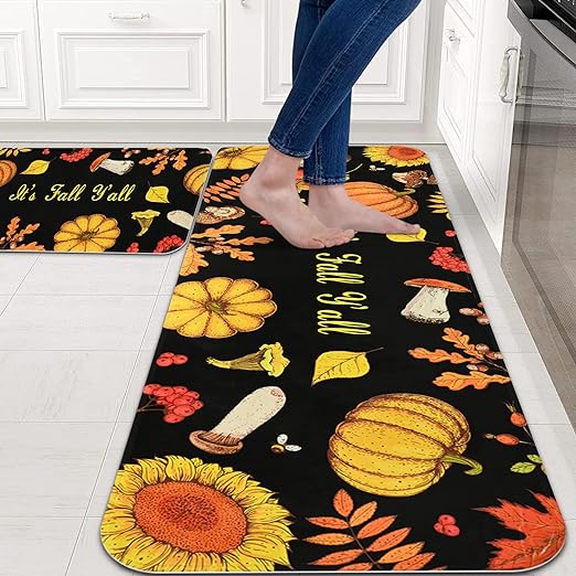 Thanksgiving Pumpkins Absorbent Washable Fall Kitchen Rug Set for Home, 17.3