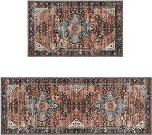 Sets of 2 Large Door Rugs Non Slip Decor Bohemian Mat Retro Fuzzy handwash Pads 47x17 in