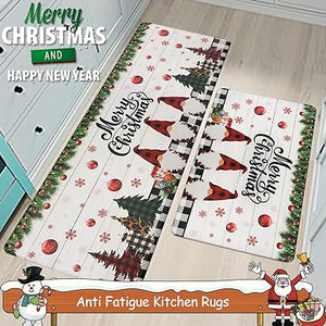 Anti Fatigue Non-Slip Christmas Memory Foam Thick Cushioned Waterproof Wipeable Kitchen Mat Set of 2, 17"×28" and 17"×47"