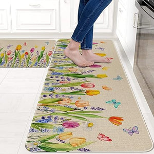 Funny Cactus Kitchen Rugs and Mats Set of 2, Non-Slip Washable Kitchen Sink Mats Holiday Kitchen Decor Doormat+Runner Rug