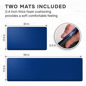 Anti Fatigue Kitchen Mats for Floor 2 Piece Set, Memory Foam Cushioned Rugs, Comfort Standing Desk for Office, Home, Laundry Room, Waterproof & Ergonomic, 17.3x30.3 and 17.3x59