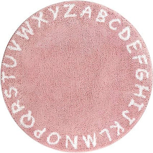 Washable Non-Slip ABC 3' Circle Nursery Rug for Kids (3' Diameter, Pink)