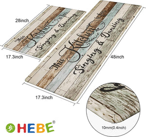 Anti Fatigue Set of 2  Waterproof Non Slip Farmhouse Cushioned Kitchen Mats Set