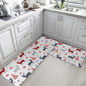Non Skid Washable Set of 2, Winter Kitchen Decor Floor Mat Under Sink Mat Throw Rug for Doormat