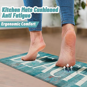 of 2 Anti Fatigue Non Slip Cushioned Kitchen Mats 0.4 Inch Thick Ocean, 17.3''x28''+17.3''x47'', Blue