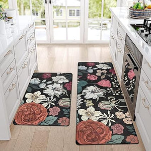 Set of 2 Non Skid Kitchen Mats for Floor Cushioned Anti Fatigue Kitchen Floor Mats Waterproof Comfort Mats for Standing Sink Laundry, 17.3"x28"+17.3"x47"/0.4inch