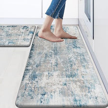 Anti Fatigue 2 Pieces Blue Kitchen Rugs Non Slip Waterproof Kitchen Floor Mats Cushioned Boho Kitchen Runner Rug Comfort Memory Foam Kitchen Mats for Floor,Front of Sink,Laundry Room