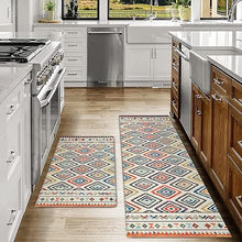 2 Piece Washable Non-Slip Black Boho Kitchen Mats