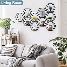 Hexagonal Floating Shelves Wall Mounted Set of 3 Wood Farmhouse Storage Honeycomb Wall Shelf for Bathroom, Kitchen, Bedroom, Living Room, Office,Driftwood Finish