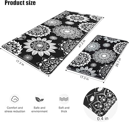 Black and White Marble kitchen Mats set of 2 Modern Marbling Printing  kitchen Rugs Waterproof Washable Non-Slip Anti Fatigue Comfort Standing  kitchen