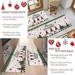 Anti Fatigue Non-Slip Christmas Memory Foam Thick Cushioned Waterproof Wipeable Kitchen Mat Set of 2, 17"×28" and 17"×47"