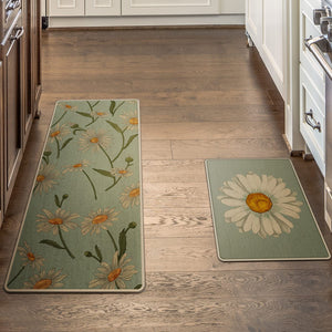 Set of 2, Floral Kitchen Rugs and Door Mats,17x29 and 17x47 Inch DM066