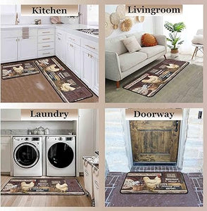 Non-Slip Backing Kitchen Mat Set of 2 Washable Kitchen Rug Sets with Runner for Home Kitchen 17"x47.2"+17"x30"