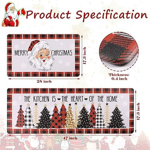 Anti Fatigue Non Slip Waterproof Comfort Standing Mat Christmas Gingerbread Kitchen Mat 2 Pieces,