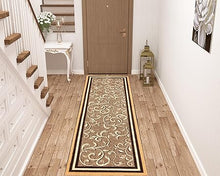 Floral Design Non Slip Rubber Back Kitchen Mat Carpet (Brown, Runner (2'x10')