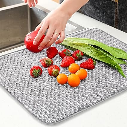 Large Kitchen Drying Mat - Super Absorbent Dish Mat for Quick-Drying -  Drain Pad