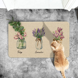 Tulip Lavender Hydrangea Flowers Spring Kitchen Mats Set of 2, Home Decor Low-Profile Kitchen Rugs for Floor - 17x29 and 17x47 Inch