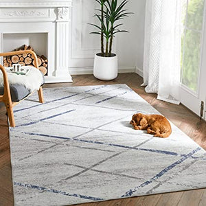 Moroccan Indoor Non Slip Grey Foldable Thin, Geometric Accent Rug