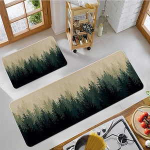 Funny Cactus Kitchen Rugs and Mats Set of 2, Non-Slip Washable Kitchen Sink Mats Holiday Kitchen Decor Doormat+Runner Rug