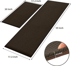 0.47 Inches Cushioned Anti-Fatigue Kitchen Rug, Kitchen Mats for Floor, Non-Slip Kitchen Rugs Sets of 2, Waterproof Kitchen Mat 17.3"×30"+17.3"×47",Black