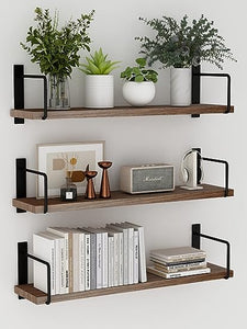 24 Inches Easy to Install Wall Mounted Shelves, Set of 3 (Brown)