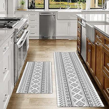 2 Piece Washable Non-Slip Black Boho Kitchen Mats