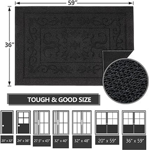 Machine Washable Non-Slip Rubber Backing Entrance Rug, Low Profile Absorbent Dirt Trapper Doormat