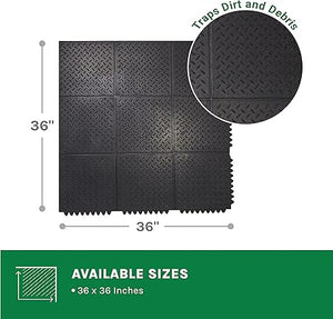 Interlocking Rubber Commercial Restaurant Non-Slip Bar Kitchen Mat - 3' x 3' - Pack of 4