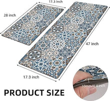 Boho Kitchen Mats Set of 2 Cushioned Anti-Fatigue Comfort Standing Mat, 17.3x28+17.3x47 Inch