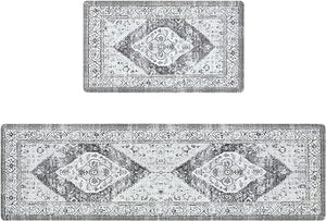 Anti Fatigue Kitchen Mats for Floor 2 Piece, Cushioned Comfort Kitchen Rugs Distressed Kitchen Sink Mats Waterproof Standing Mat for Kitchen, 17.3" x 47"+ 17.3" x 30"