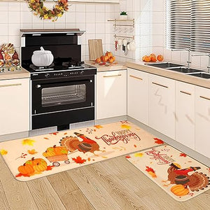 Fall Decor Kitchen Mats Cushioned Anti Fatigue 2 Pieces, 17''x29''+17''x47''