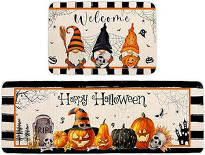 Non-Slip Gnome Doormat for Outdoor Indoor Kitchen Decor, Halloween Decorative Kitchen Mats Set of 2,