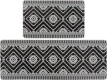 Anti Fatigue Set Black Boho Cushioned Non Slip Kitchen Mats PVC Waterproof Kitchen Runner Rug 17"X48"+17"X28"