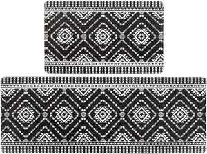 Anti Fatigue Set Black Boho Cushioned Non Slip Kitchen Mats PVC Waterproof Kitchen Runner Rug 17"X48"+17"X28"