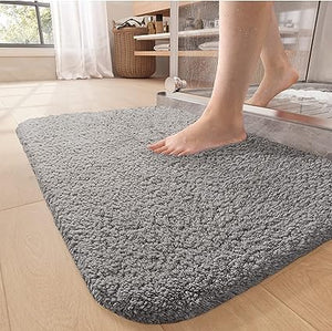 Upgrade Your Bathroom with Soft Plush White Microfiber Bath Mat - Non Slip, Absorbent, Washable, Quick Dry, 16"x24" Bath Rug Bathroom Carpet for Shower